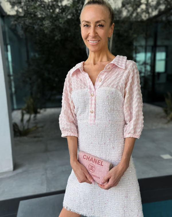 Pink Gingham and Tweed Dress