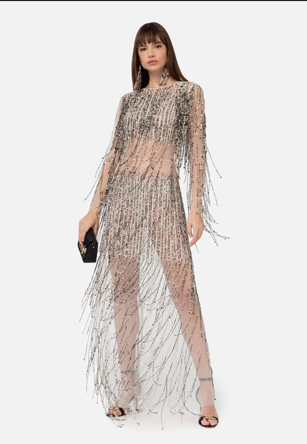 Red Carpet Dress with Two-tone fringes