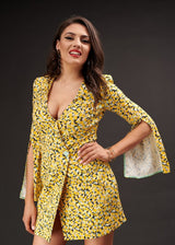 Abito Donna Yellow Floral Mini Blazer Dress