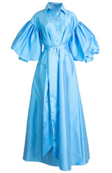Blue Taffeta Puff Sleeve Shirt Gown