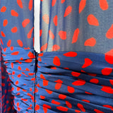 Blue and Red Dot Chiffon Printed Midi Dress