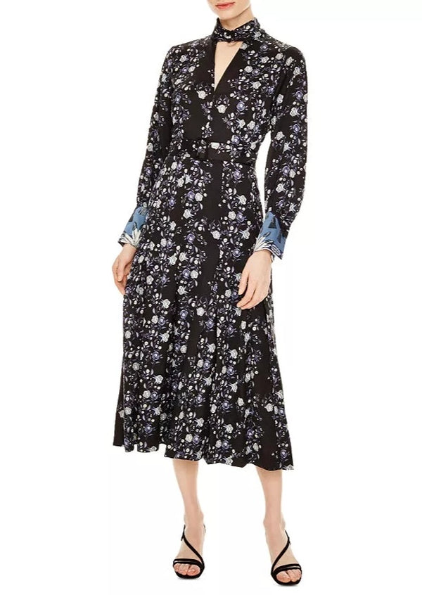 Bonny Floral-Print Choker Midi Dress