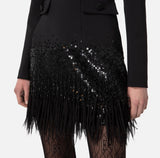Coat dress in double layer crêpe fabric with sequins and fringes