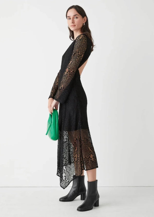 Cutout Lace Long Sleeve Midi Dress