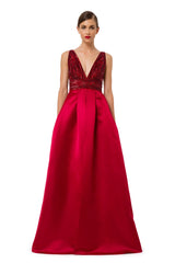Red Carpet Duchess Satin Dress With Sequins