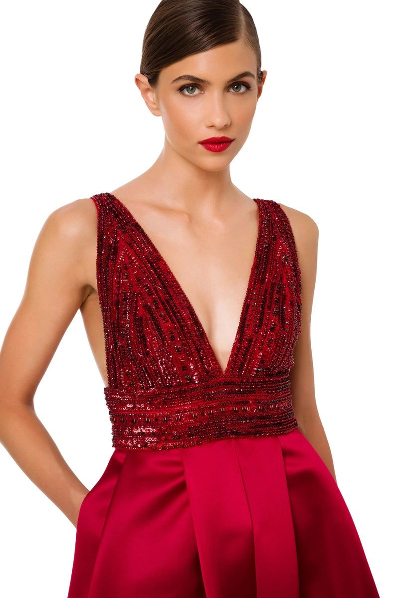 Red Carpet Duchess Satin Dress With Sequins