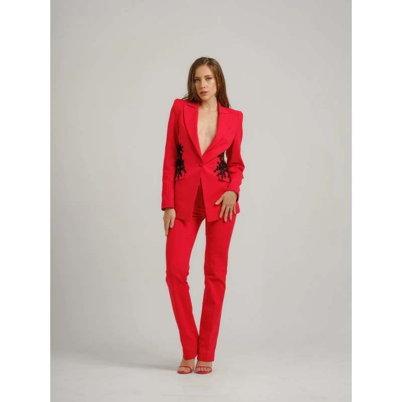 Red Fantasy Tailored Suit With Embroidery