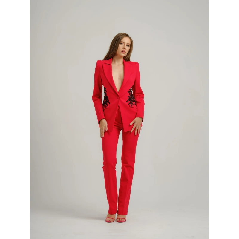Red Fantasy Tailored Suit With Embroidery