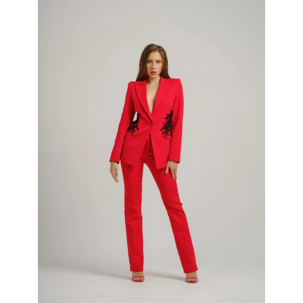 Red Fantasy Tailored Suit With Embroidery