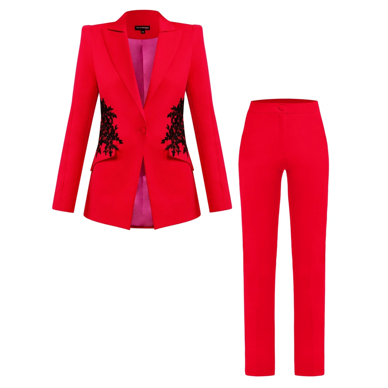 Red Fantasy Tailored Suit With Embroidery