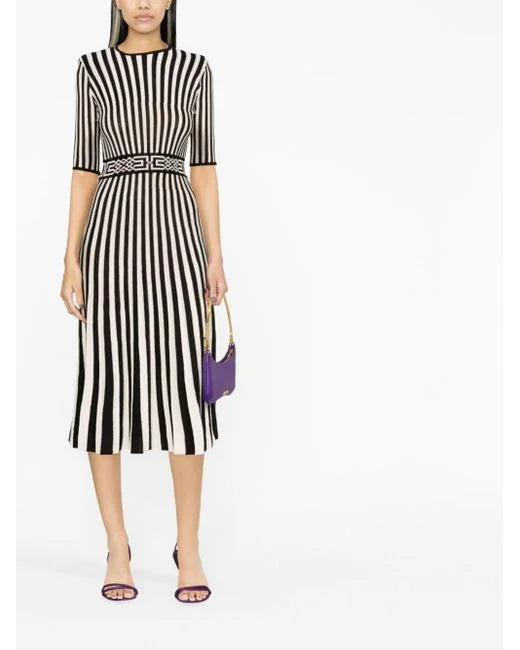 Midi Dress With Two-tone Pleated Skirt