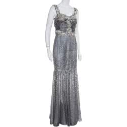 Silver Tulle Crystal Embellished Mermaid Evening Gown