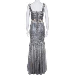 Silver Tulle Crystal Embellished Mermaid Evening Gown