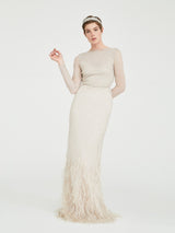 Fitted Feathers Long Sleeve Gown