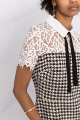 Dogtooth-print lace dress