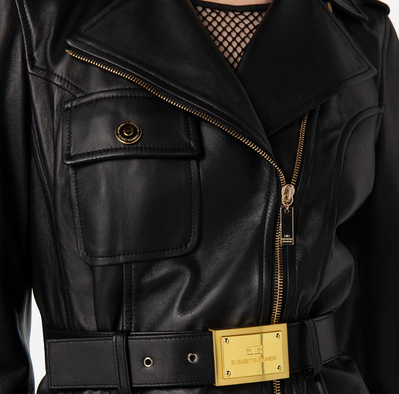 Leather crop biker jacket