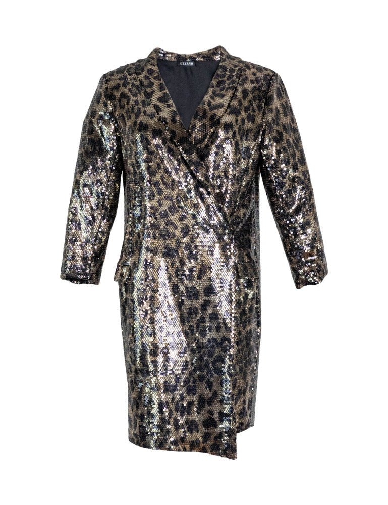 Leopard Print Sequin Mini Blazer Dress