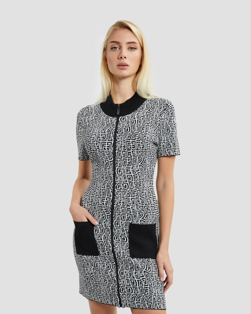 Monochrome Illusion Knit Dress
