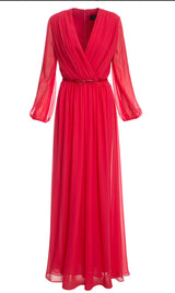 Uguale Wrap-effect Belted Silk-georgette Gown In Red
