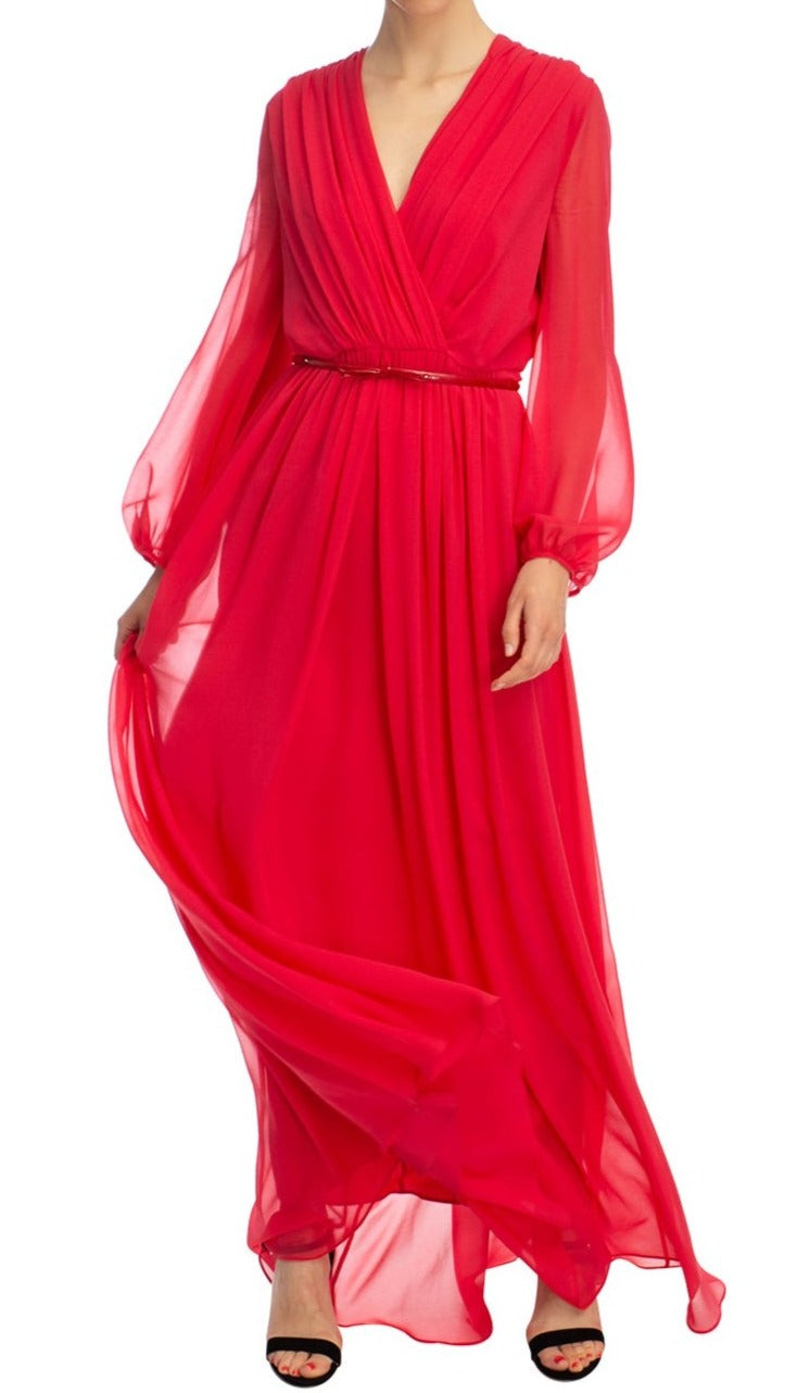 Uguale Wrap-effect Belted Silk-georgette Gown In Red