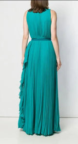 Turquoise Green Pleated Georgette Ailello Maxi Dress