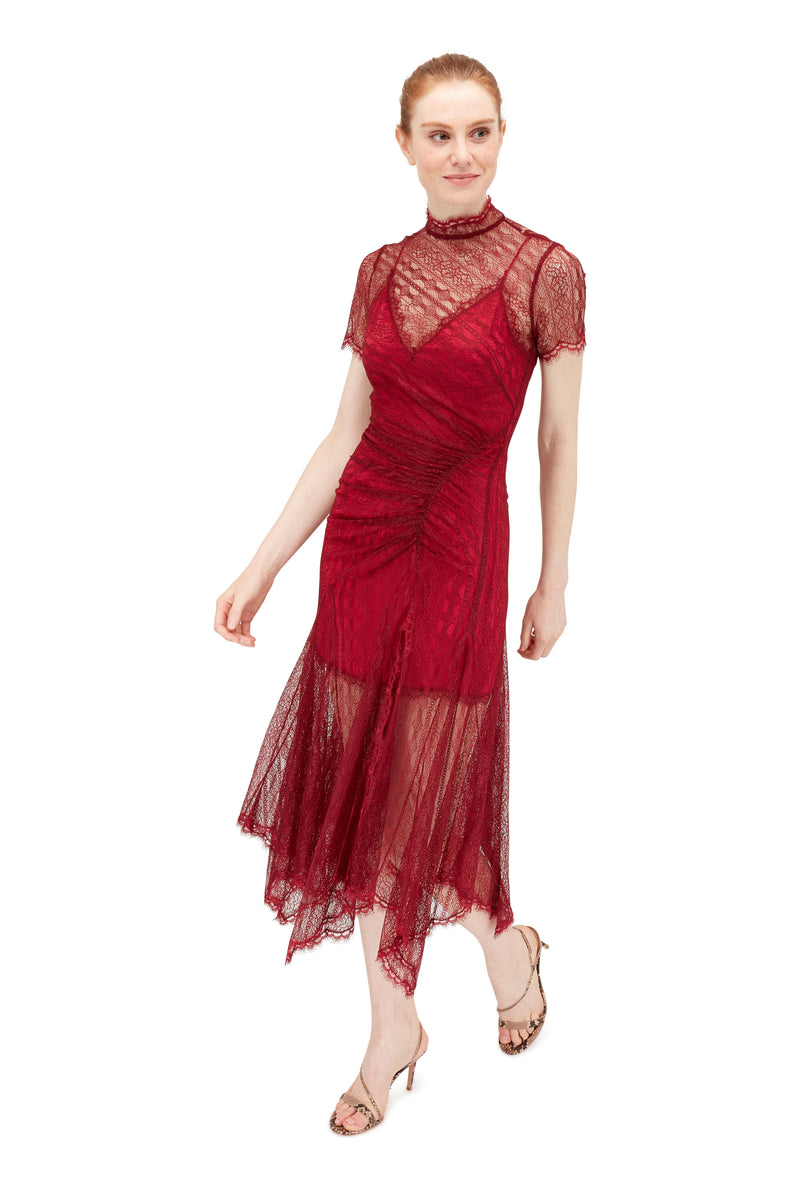 Satin Lace Short Sleeve Dress