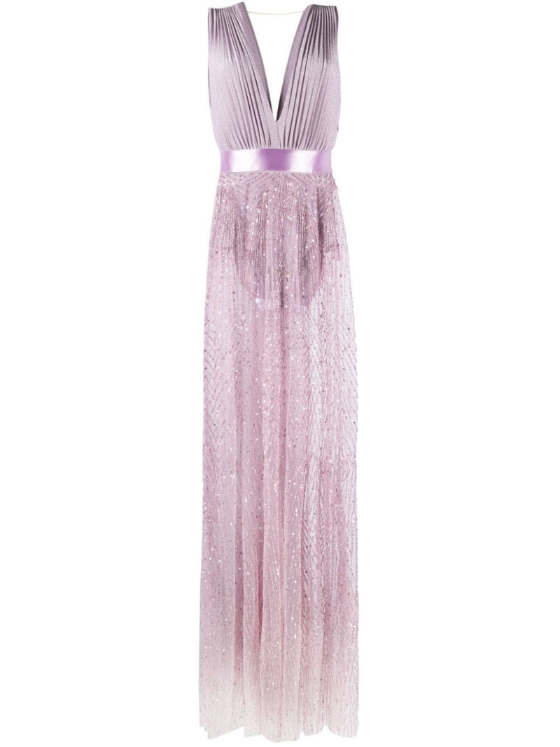 Sequin-Embellished Sheer A-Line Dress