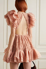 Chiffon & linen frill-trim dancer mini dress