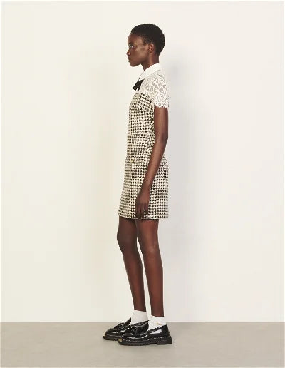 Dogtooth-print lace dress