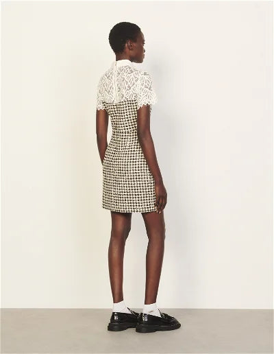 Dogtooth-print lace dress