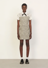 Dogtooth-print lace dress