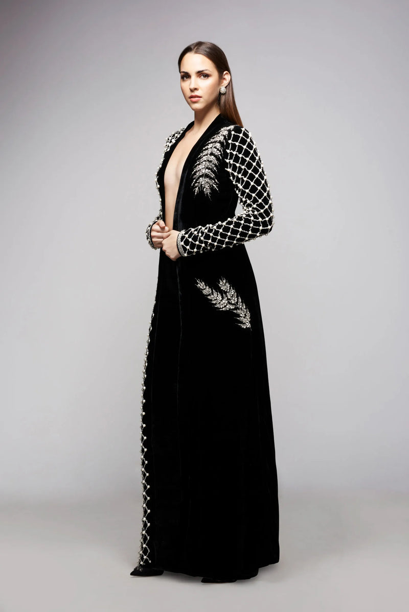 Ivana Luxury Long Black Velvet Jacket