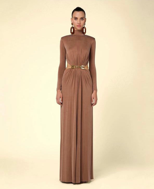 Belted Ruched Maxi Dress
