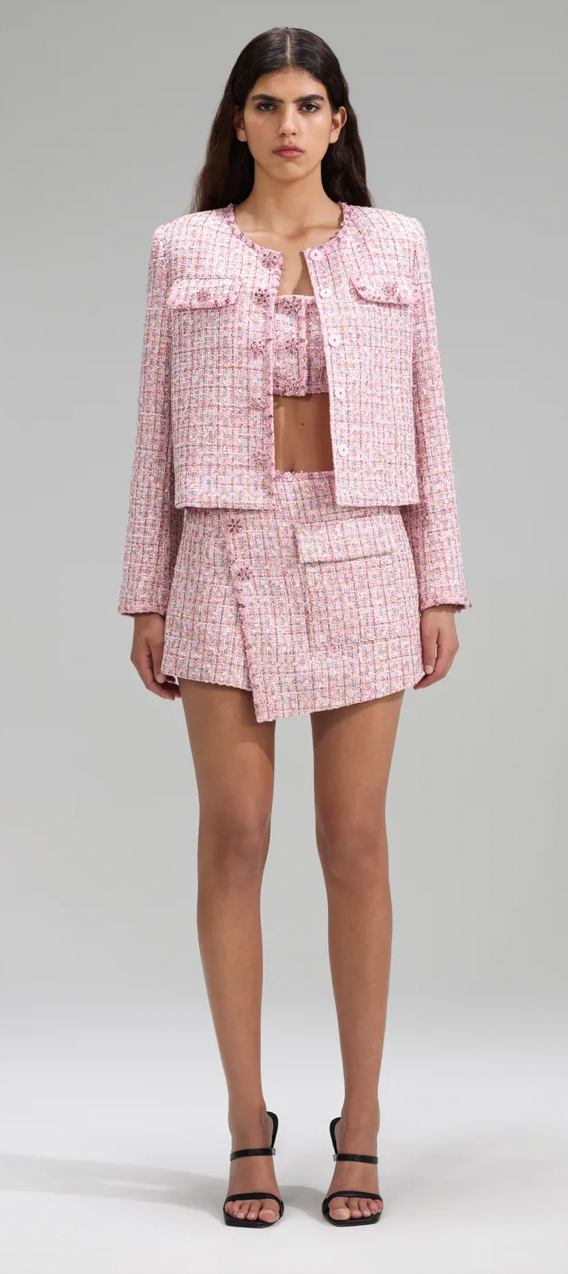 Pink Boucle Crop Jacket & Skirt