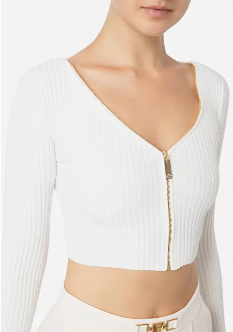 Cropped top with V-neck and zip