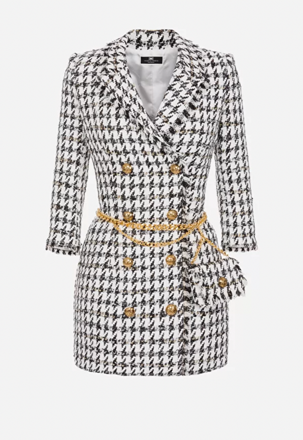 Frayed tweed coat dress with belt bag
