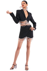 Crystal Baguette Cropped Blazer & Skirt