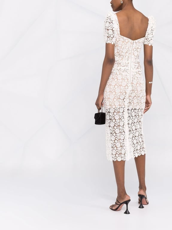 Ivory Guipure Fitted Midi Dress